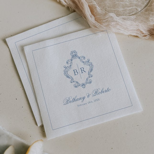 Vintage Monogram Blue Wedding Napkins (Creator Uploaded)
