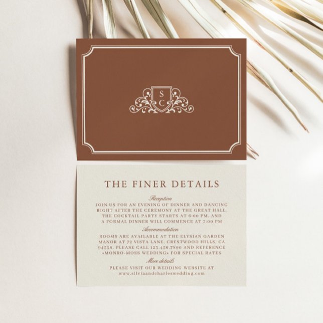 Vintage Monogram Brown & Ecru Wedding Details Enclosure Card (Vintage Monogram Brown & Ecru Wedding Details Enclosure Card)
