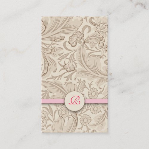 vintage monogram brown pink business card