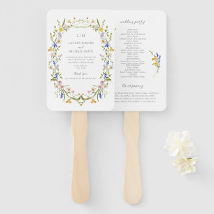 Vintage Monogram Colorful Garden Wedding Program Hand Fan