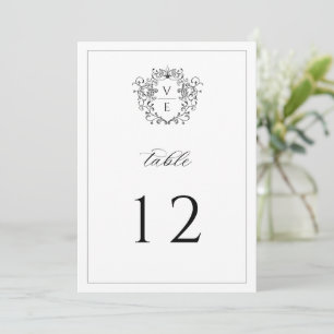 Vintage Monogram Crest Black Wedding Table Number