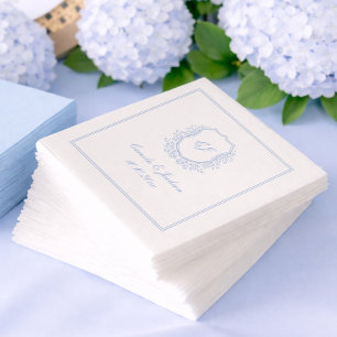 Vintage Monogram Crest Dusty Blue Wedding  Napkins