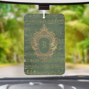 Vintage Monogram Crest Music Manuscript Green Gold Air Freshener
