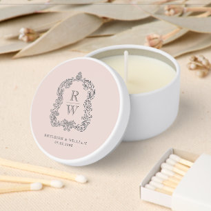 Vintage Monogram Crest Names Blush Pink Wedding Mini Candle Favors