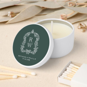 Vintage Monogram Crest Names Forest Green Wedding Mini Candle Favors