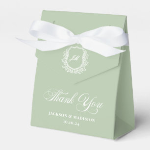 Vintage Monogram Crest Sage Green Wedding Favor Boxes