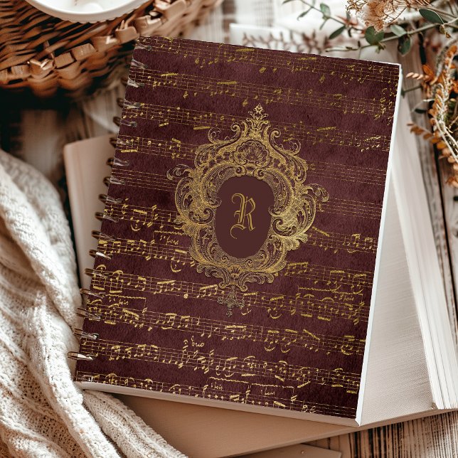 Vintage Monogram Crest Sheet Music Burgundy Gold Notebook (Creator Uploaded)
