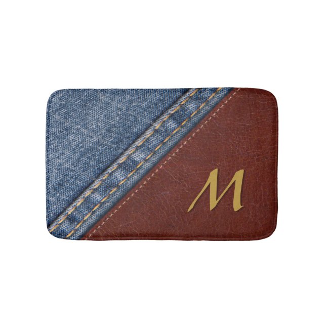 Vintage Monogram Denim and Leather Bathroom Mat (Front)