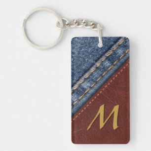 Vintage Monogram Denim and Leather Keychain