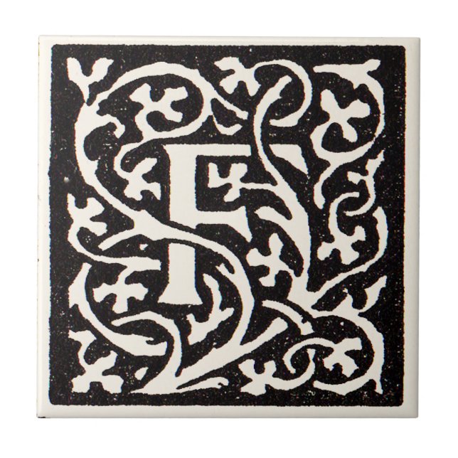 Vintage Monogram F Art Nouveau Letter Ceramic Tile (Front)