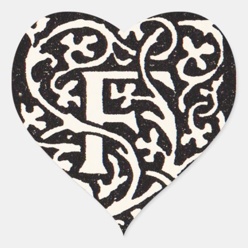 Vintage Monogram F Art Nouveau Letter Heart Sticker