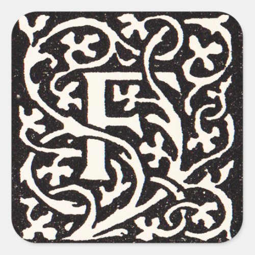 Vintage Monogram F Art Nouveau Letter Square Sticker