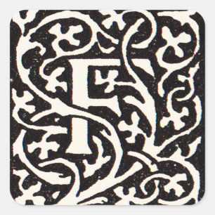 Vintage Monogram F Art Nouveau Letter Square Sticker