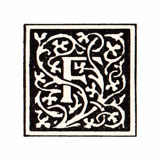 Vintage Monogram, Letter F, Black and White