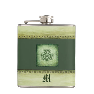 Vintage monogram grundge Irish shamrock Flask