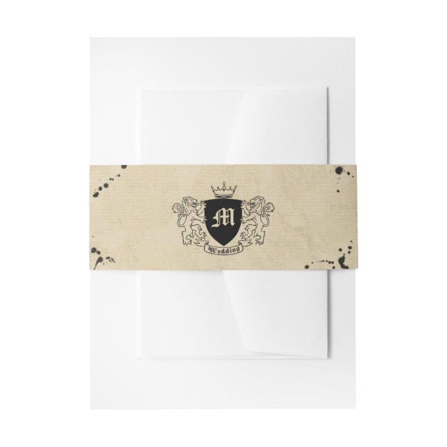Vintage Monogram & Ink Stain Wedding Invitation Belly Band (Front Example)