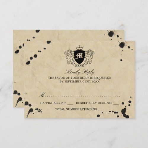 Vintage Monogram  Ink Stain Wedding RSVP