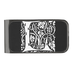 Vintage Monogram L Art Nouveau Gunmetal Finish Money Clip
