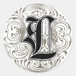 Vintage Monogram ‘L’ in Grey Classic Round Sticker