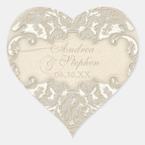 Vintage Monogram Lace Baroque Etching Swirl Formal Heart Sticker