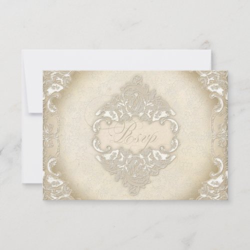 Vintage Monogram Lace Baroque Etching Swirl Formal RSVP Card