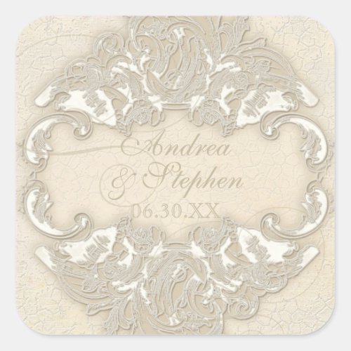 Vintage Monogram Lace Baroque Etching Swirl Formal Square Sticker