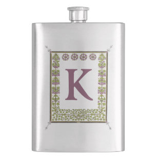 Vintage Monogram Letter Floral Frame Nouveau Flask