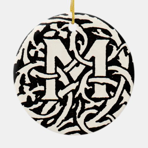 Vintage Monogram M Art Nouveau Letter Ceramic Ornament