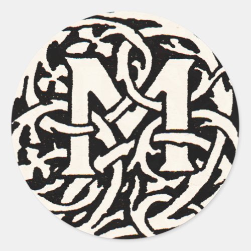 Vintage Monogram M Art Nouveau Letter Classic Round Sticker