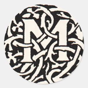 Vintage Monogram M Art Nouveau Letter Classic Round Sticker