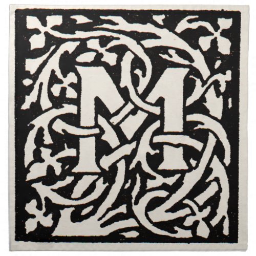 Vintage Monogram M Art Nouveau Letter Cloth Napkin