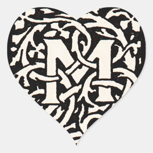 Vintage Monogram M Art Nouveau Letter Heart Sticker