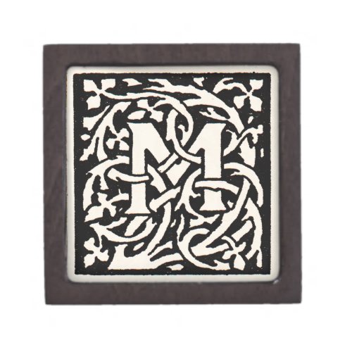 Vintage Monogram M Art Nouveau Letter Jewelry Box