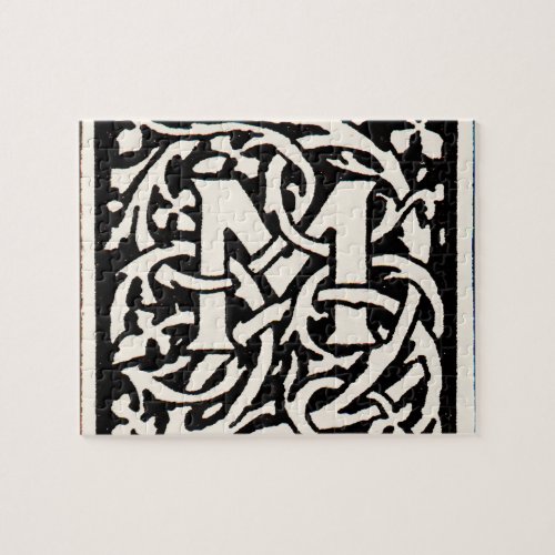 Vintage Monogram M Art Nouveau Letter Jigsaw Puzzle