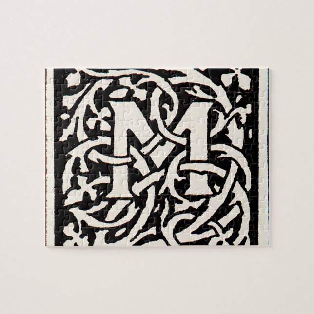 Vintage Monogram M Art Nouveau Letter Jigsaw Puzzle (Horizontal)