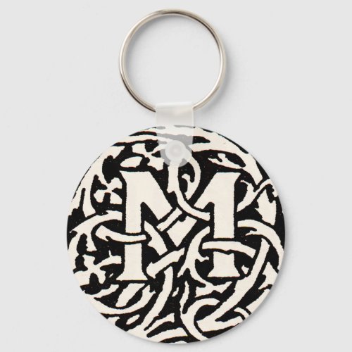 Vintage Monogram M Art Nouveau Letter Keychain