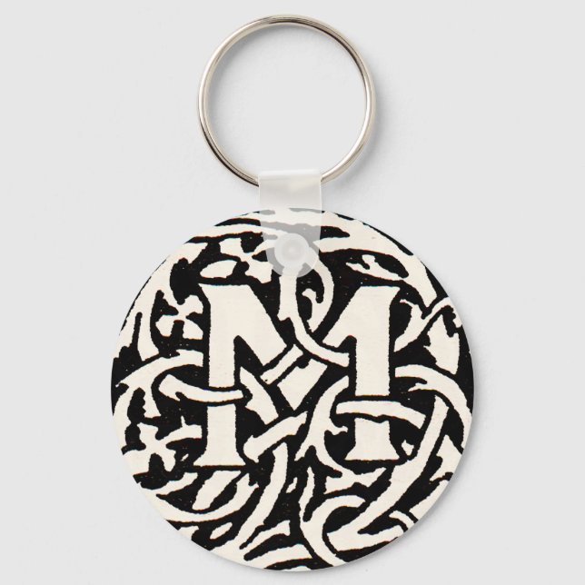 Vintage Monogram M Art Nouveau Letter Keychain (Front)