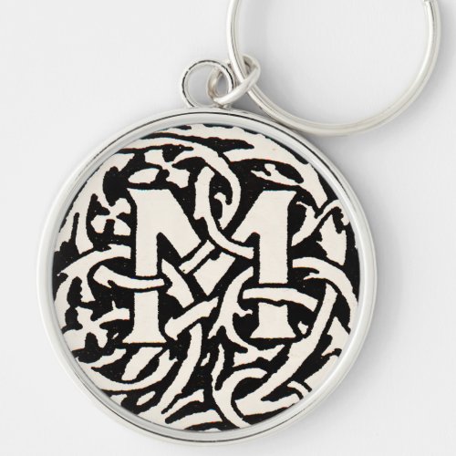 Vintage Monogram M Art Nouveau Letter Keychain