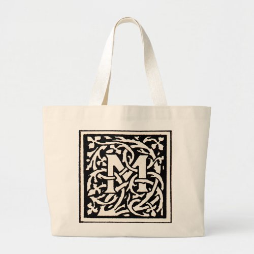 Vintage Monogram M Art Nouveau Letter Large Tote Bag