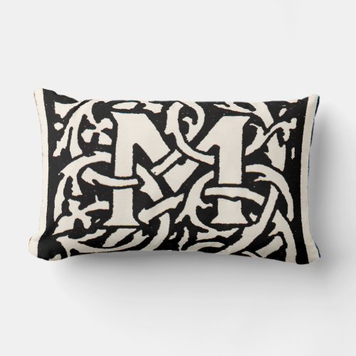 Vintage Monogram M Art Nouveau Letter Lumbar Pillow