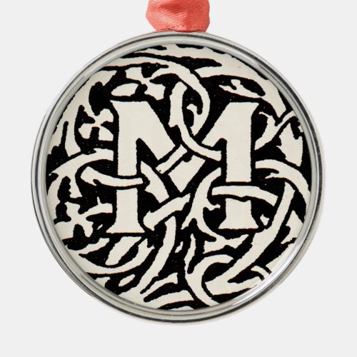 Vintage Monogram M Art Nouveau Letter Metal Ornament