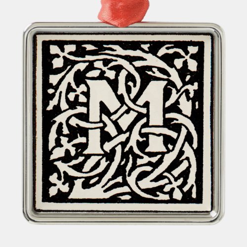 Vintage Monogram M Art Nouveau Letter Metal Ornament
