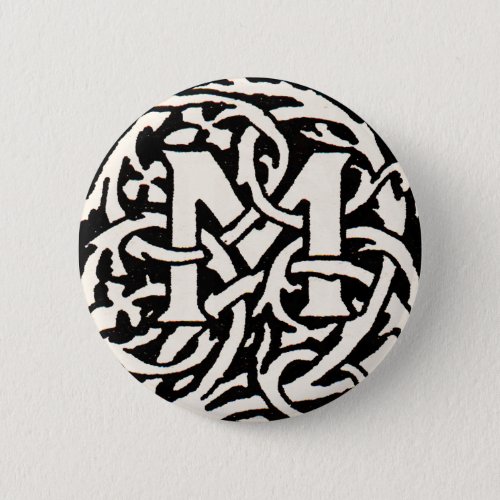 Vintage Monogram M Art Nouveau Letter Pinback Button