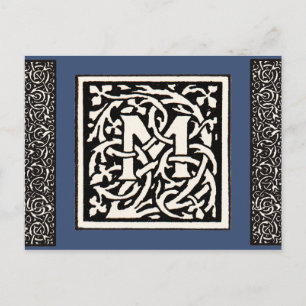 Vintage Monogram M Art Nouveau Letter Postcard