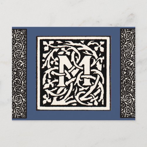 Vintage Monogram M Art Nouveau Letter Postcard