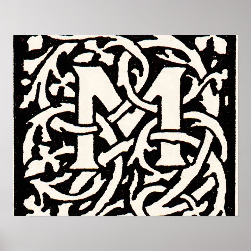 Vintage Monogram M Art Nouveau Letter Poster