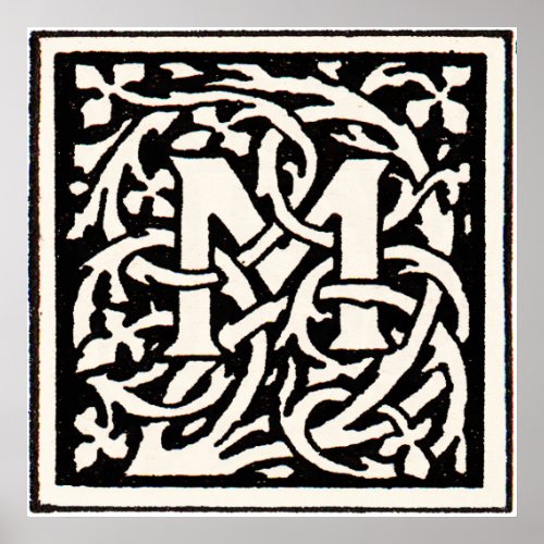 Vintage Monogram M Art Nouveau Letter Poster