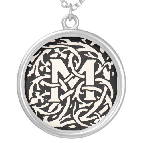 Vintage Monogram M Art Nouveau Letter Silver Plated Necklace