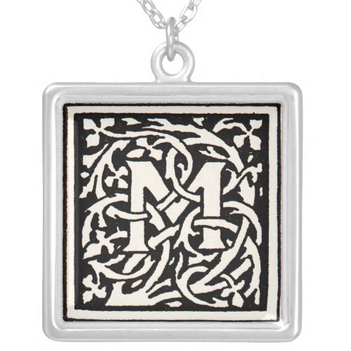 Vintage Monogram M Art Nouveau Letter Silver Plated Necklace