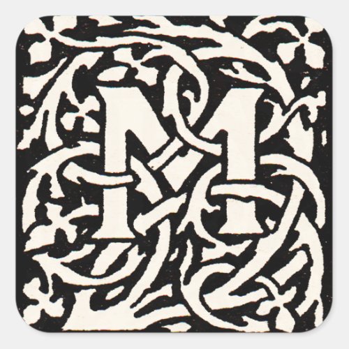 Vintage Monogram M Art Nouveau Letter Square Sticker